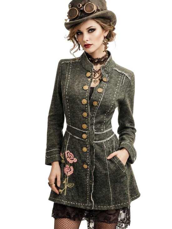 Marese Jackets & Blazers - Marese Steampunk Embroider Floral Military Coat Jacket M Grey Rose Floral Cotton